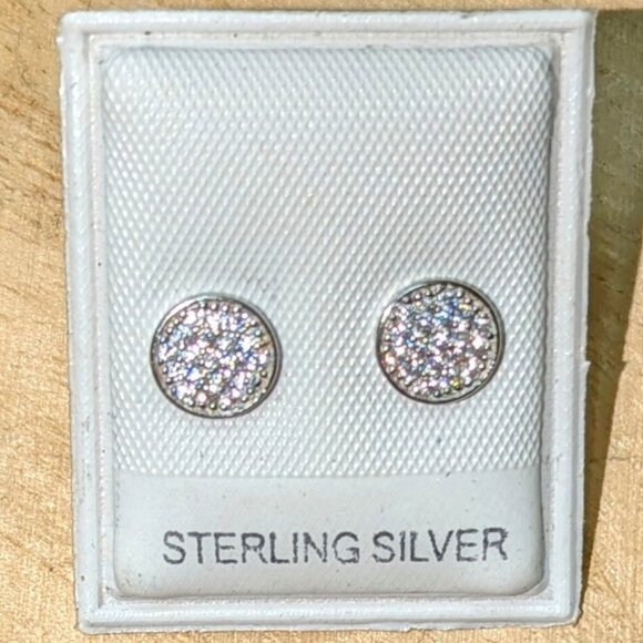 🆕.925 STERLING SILVER ROUND CUBIC ZIRCONIA PAVE RHODIUM STUD EARRINGS - UNISEX - Picture 1 of 1